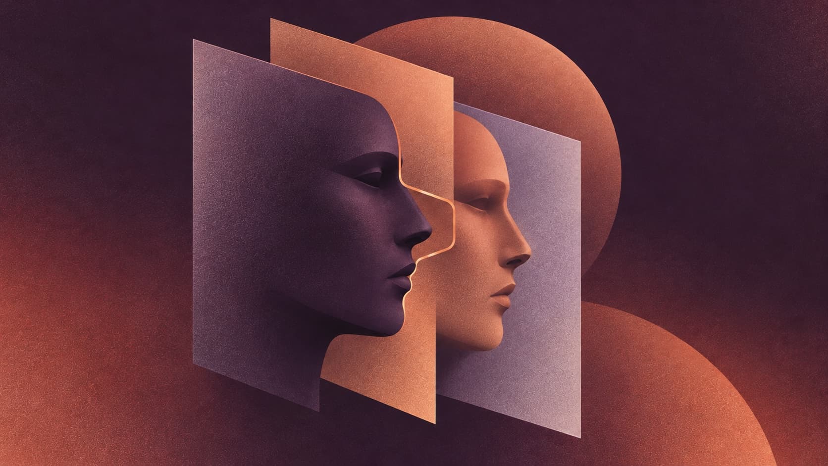 Overlapping abstract profiles and offset layers suggest comparing source evidence with an AI draft.