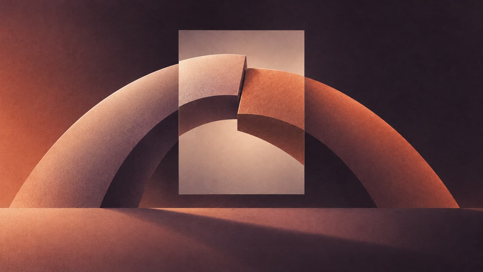 An interrupted arch reveals a hidden misalignment, suggesting errors beneath plausible AI output.